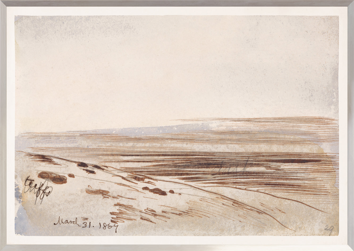 Lear – Watercolour Series, Mauve I, abstract landscape in soft mauve and beige tones, framed art piece.