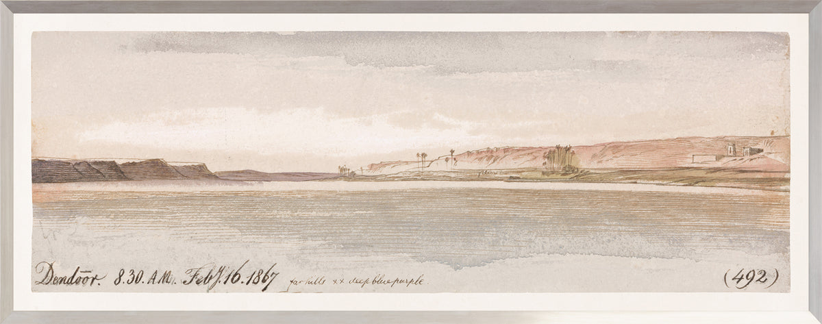 Lear – Watercolour Series, Mauve III, landscape watercolor with soft mauve tones and detailed sketching.