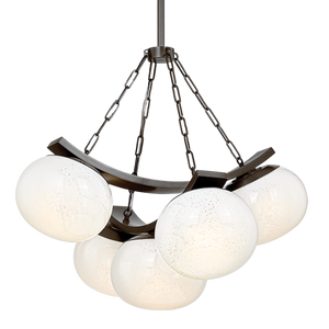 Duxbury Chandelier 31.75" in dark bronze shown from a second angle to highlight the frame, arms, and shade detail.