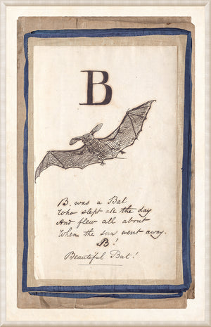 Edward’s Alphabet – B, C wall art featuring a bat illustration and handwritten text on aged paper.