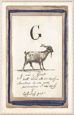 Edward’s Alphabet – G, C. 1857 wall art featuring a goat illustration with the letter G.