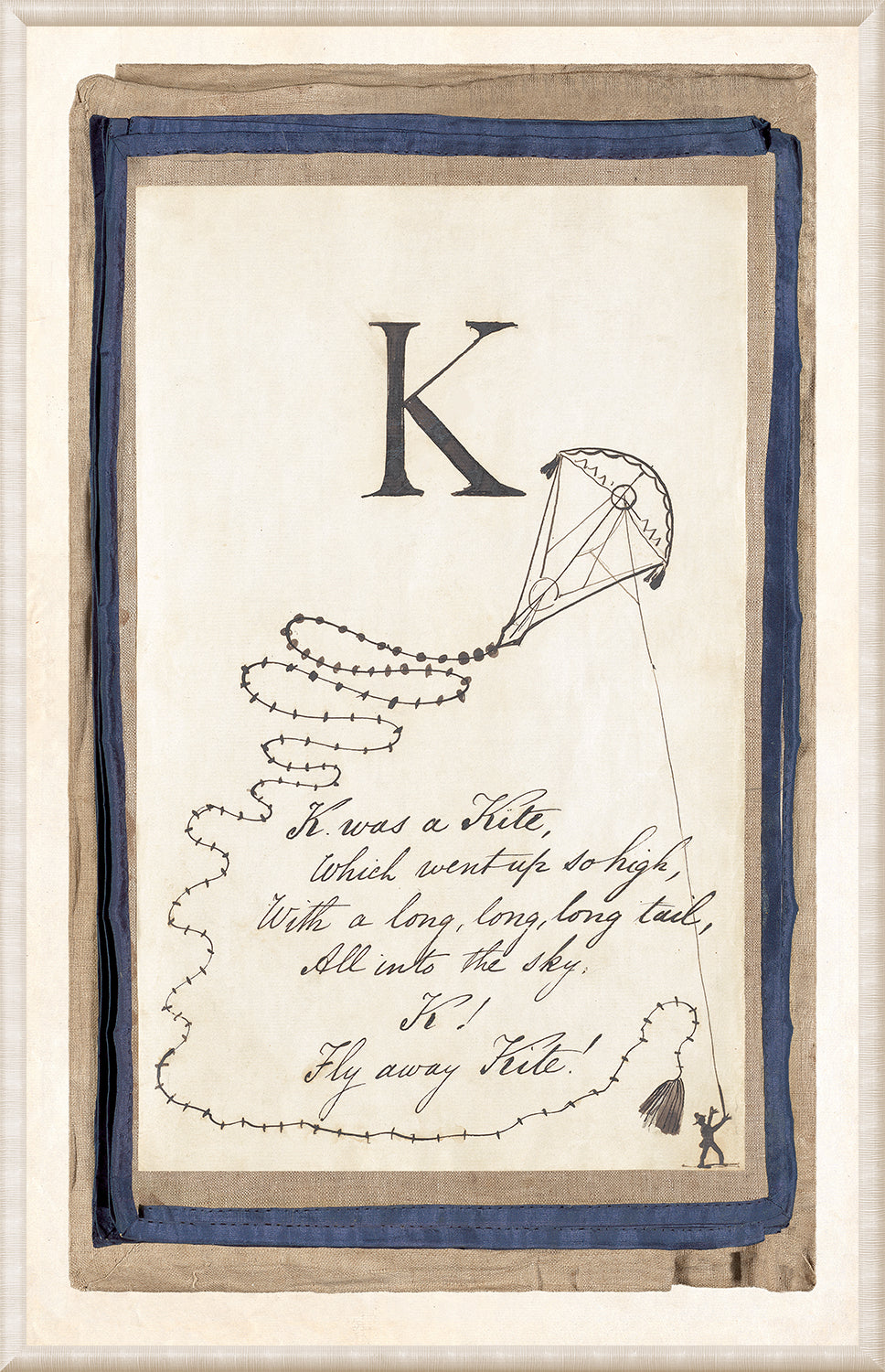 Edward’s Alphabet – K, C. 1857 wall art featuring a kite illustration and handwritten text.