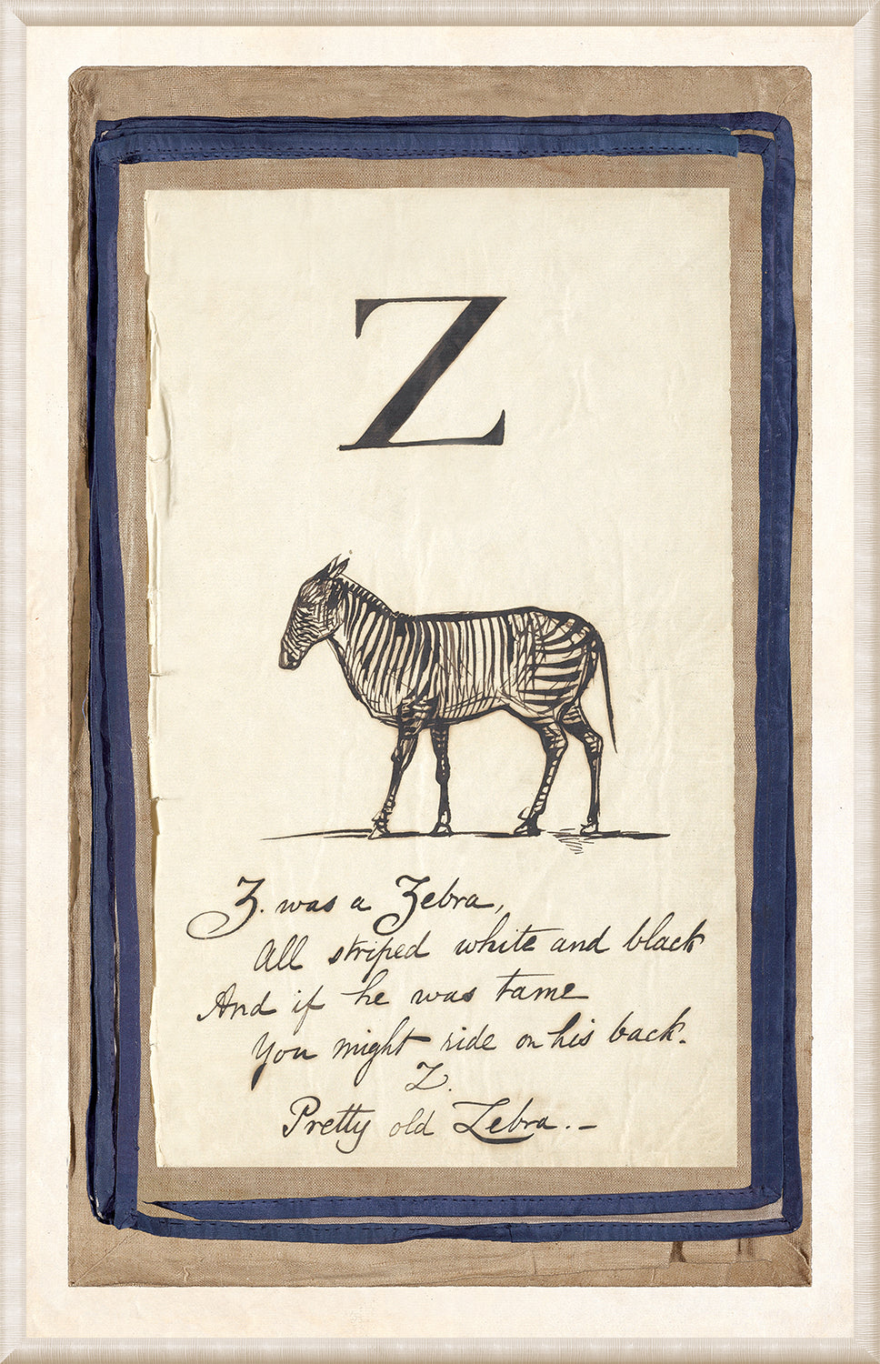 Edward’s Alphabet – Z, C. 1857 wall art featuring a zebra illustration and handwritten text.