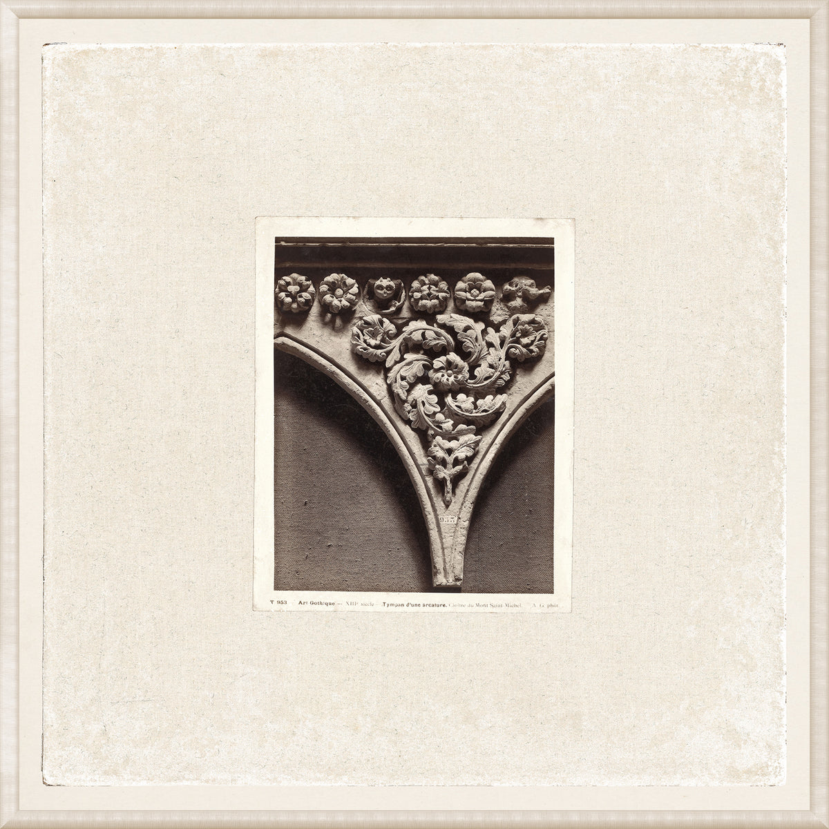 Gothic Details II wall art featuring intricate floral stone carvings in a vintage style.