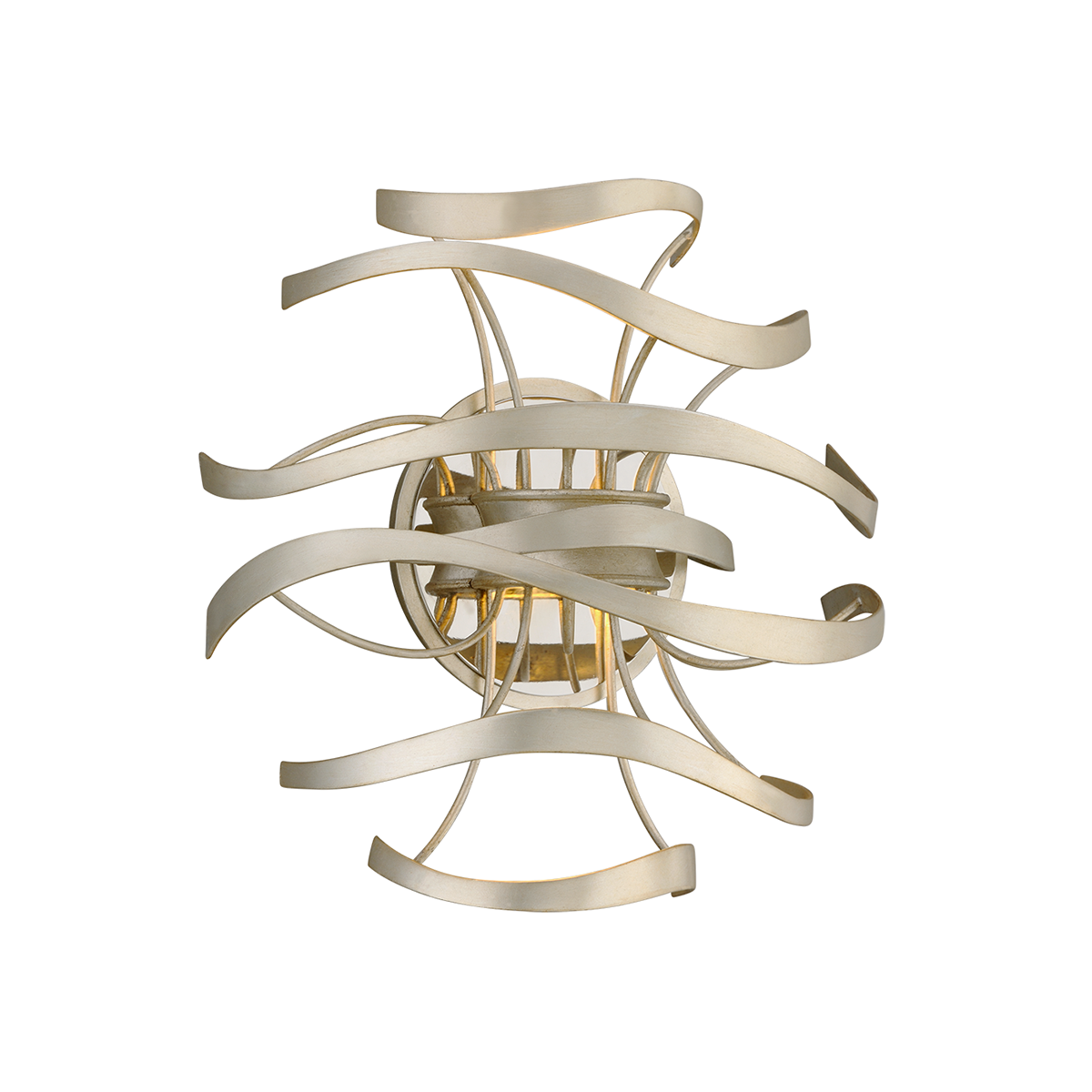 Calligraphy Wall Sconce 12" x 12" in Silver Leaf and Stainless Steel — a Corbett wall sconce for bathrooms, hallways, and living rooms at Laurie Yapp Home.