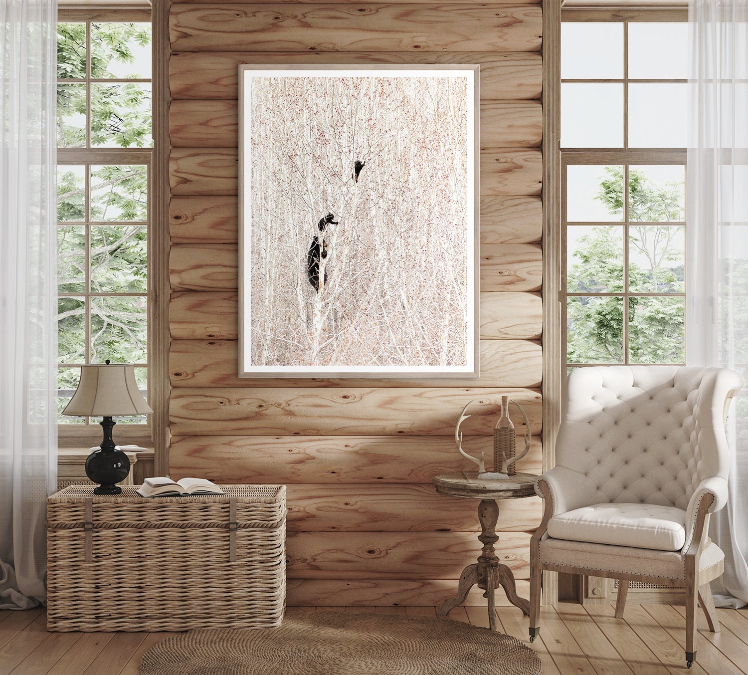 Bears in a Birch Forest — nature and landscape fine art print in neutral tones at Laurie Yapp Home