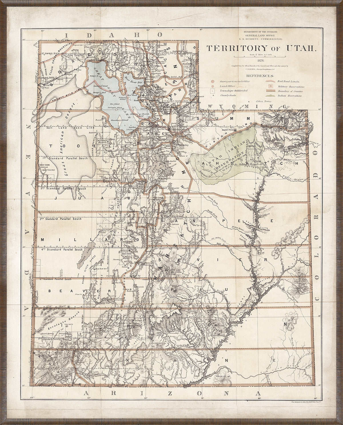 Map - Territory of Utah, 1876 — architecture and travel fine art print in neutral tones at Laurie Yapp Home
