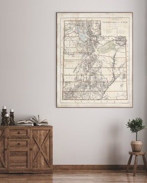 angle view of Map - Territory of Utah, 1876 luxury Artwork