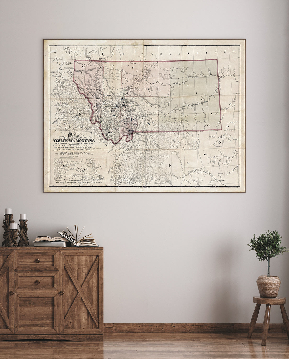 angle view of Map - Territory of Montana, 1865 luxury Artwork