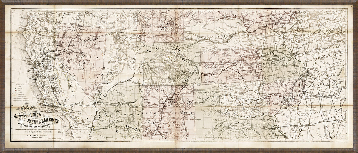 Map - Union Pacific Railroads, 1867 — architecture and travel fine art print in neutral tones at Laurie Yapp Home