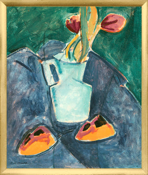 Collection Vintage Tulips In A Blue Vase 1910 framed art print
