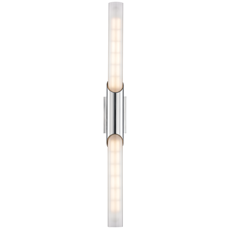 Pylon Wall Sconce 2.75" x 26.25" in polished chrome shown from a second angle to highlight the arm curve and shade silhouette.