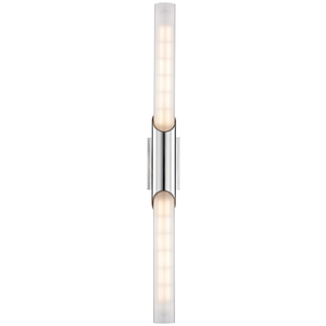 Pylon Wall Sconce 2.75" x 26.25" in polished chrome shown from a second angle to highlight the arm curve and shade silhouette.