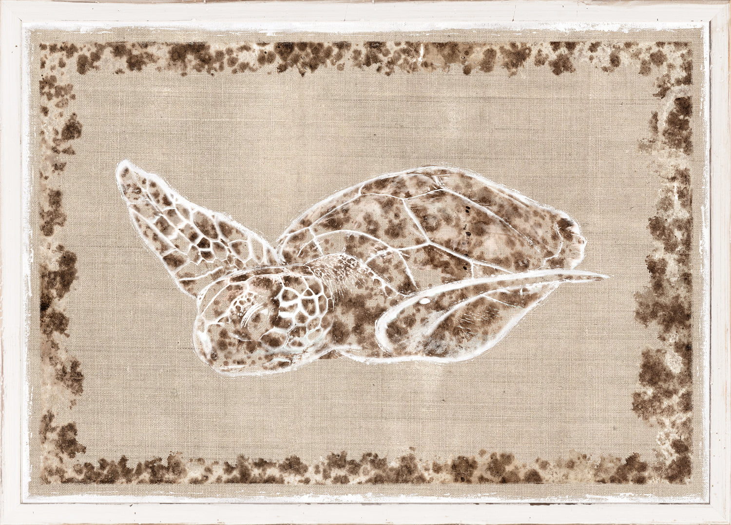 Sea Turtle III wall art featuring a brown and white turtle design on a beige background