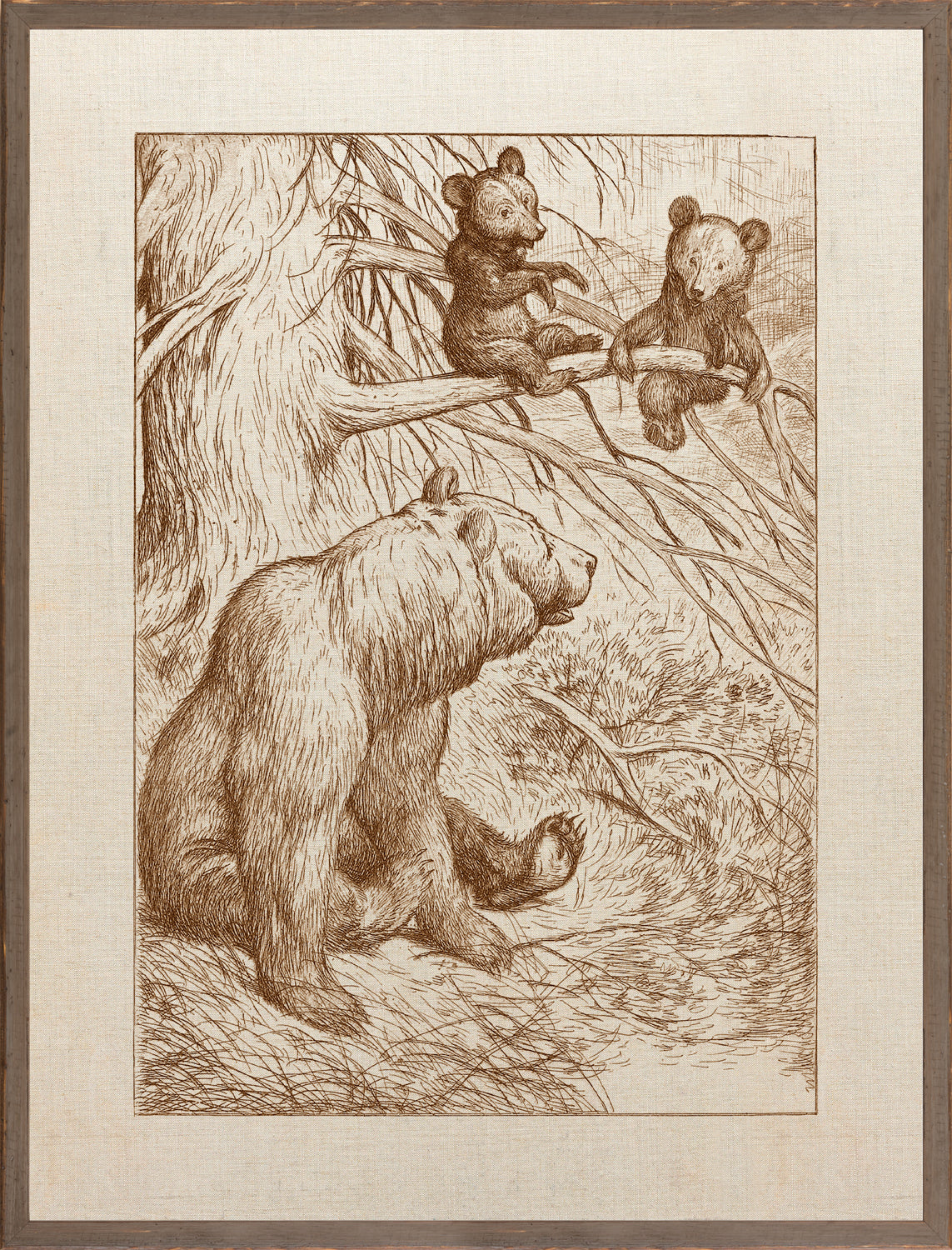 Northern Collection – Mother with Cubs C. 1893 — nature and landscape fine art print in neutral tones at Laurie Yapp Home
