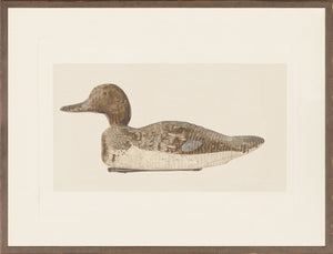 Northern Collection – Decoy C. 1938, wooden duck decoy in natural tones, side view