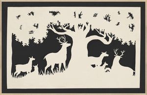 Cut Out – Deer Under a Large Tree C. 1850 wall art featuring deer silhouettes and a large tree.