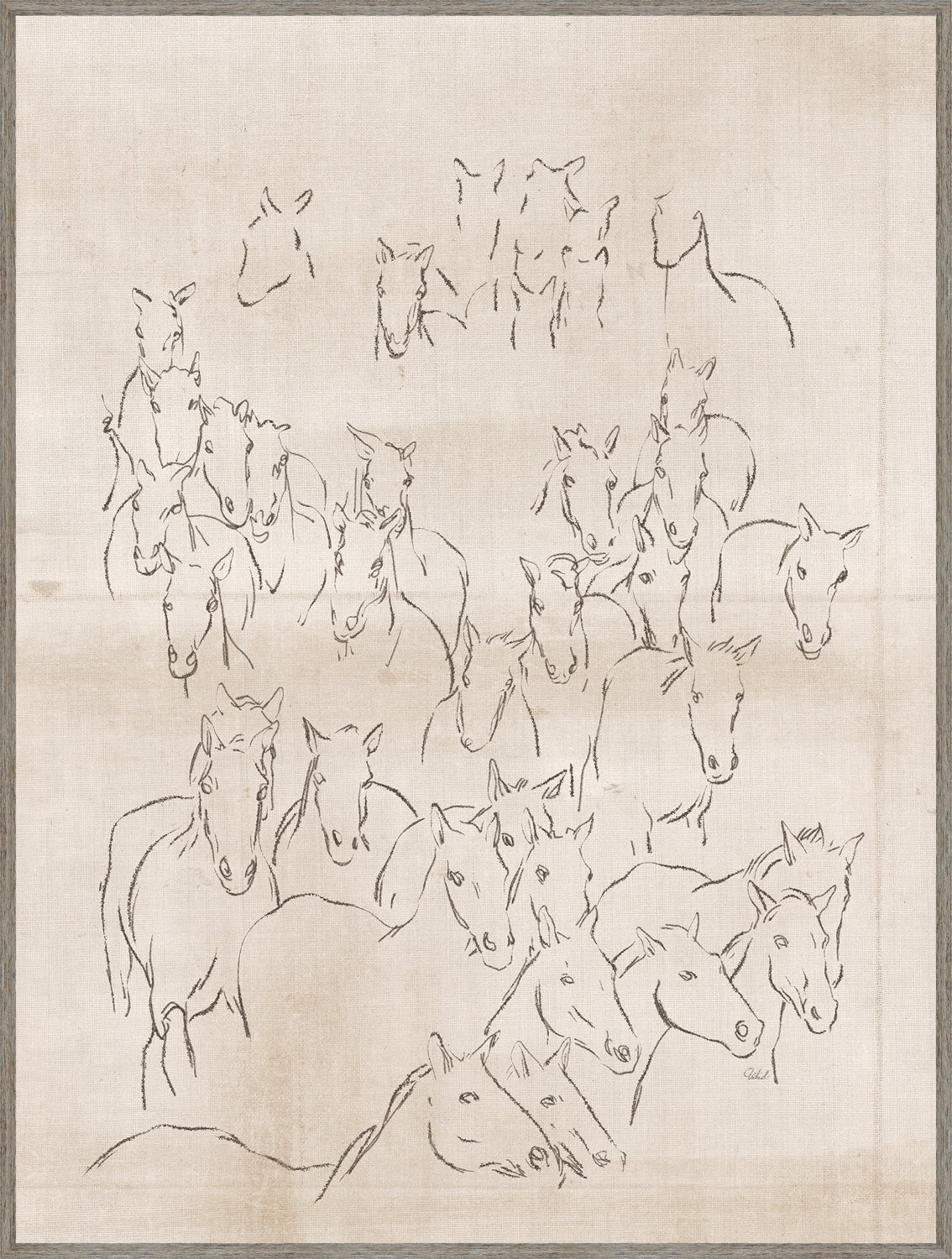 Herd of Horses wall art featuring sketched horses on a beige canvas background.