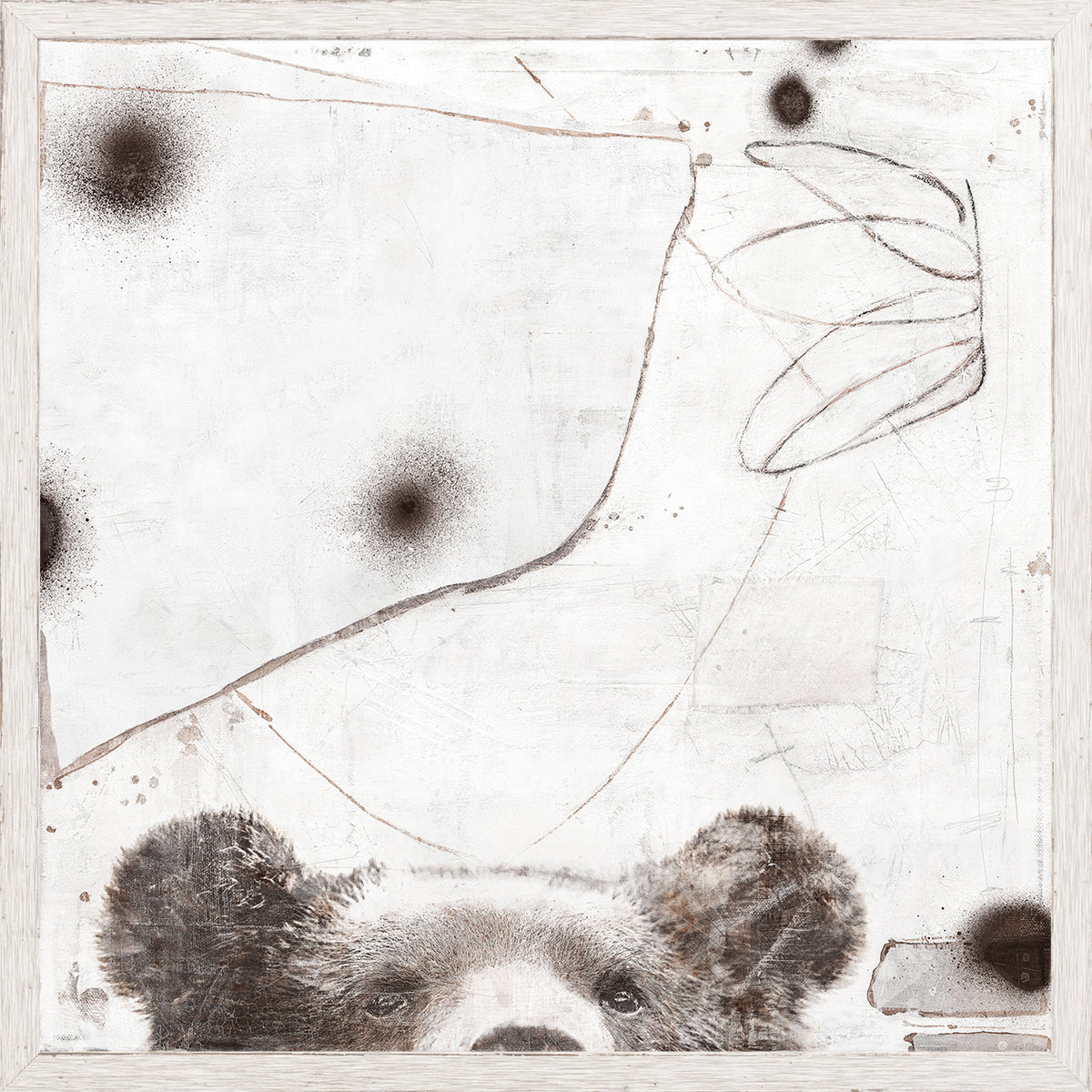 Carousel – Brown Bear wall art featuring a bear's face in muted tones on a textured white background.