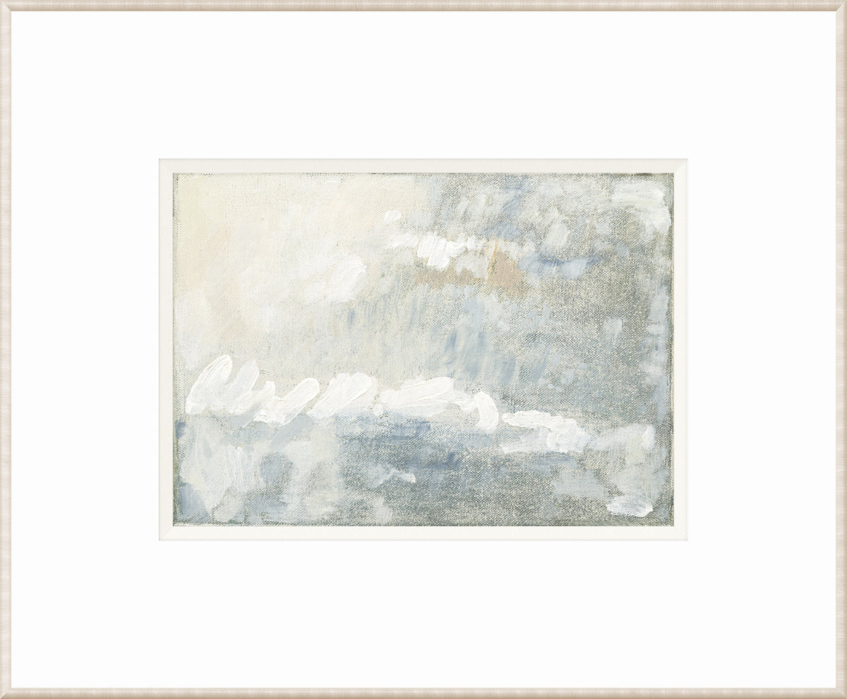 Impressionist View I wall art featuring soft blue and gray hues with abstract cloud patterns.