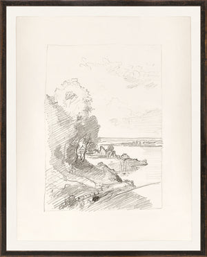 Folio Study – Harbor Town II, C. 1878, a pencil sketch depicting a landscape with trees and water.