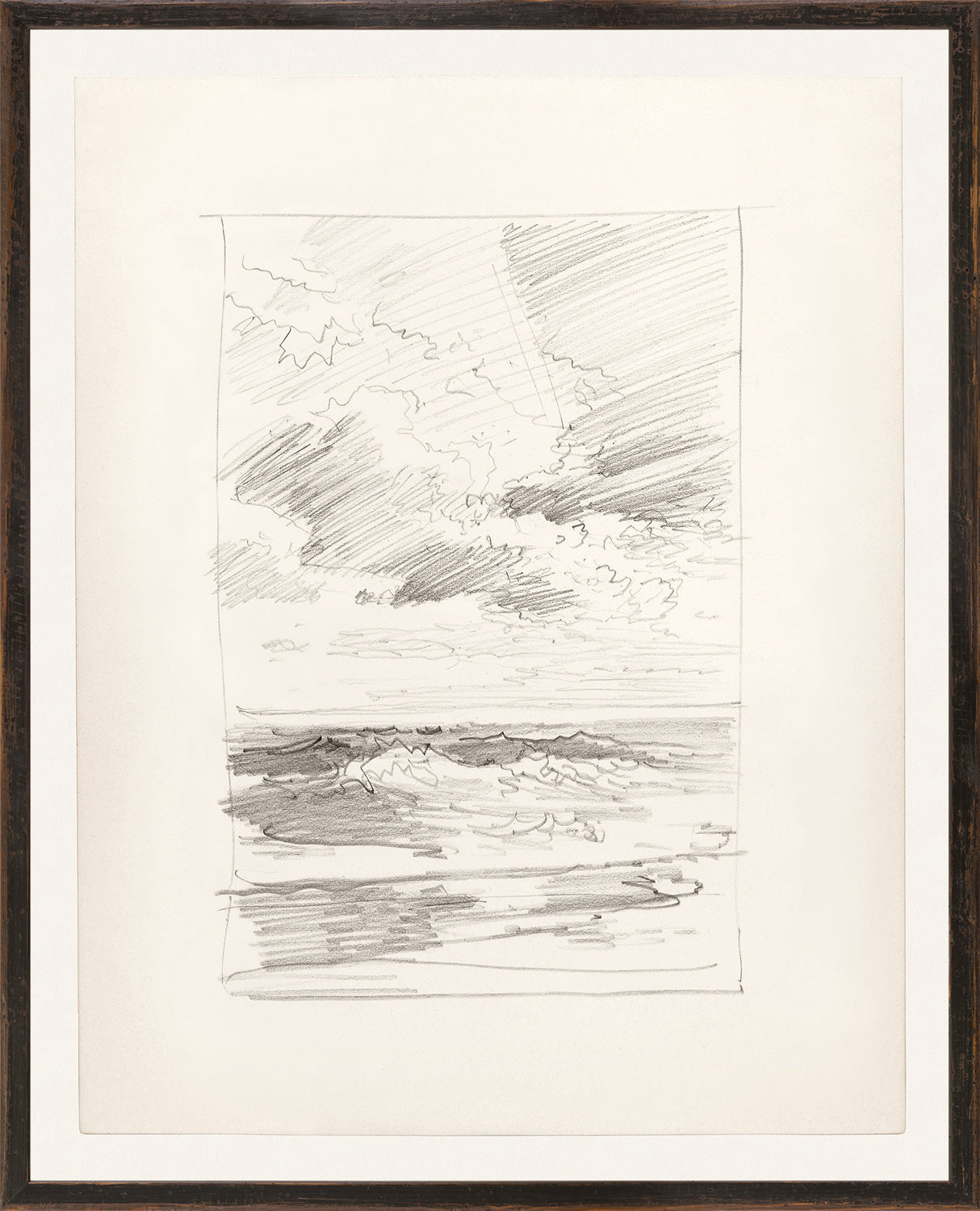 Folio Study – Sea II, C. 1878 by Celadon, pencil sketch of ocean waves and clouds