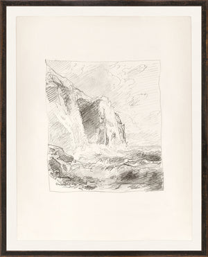 Folio Study – High Cliff II, C. 1878 wall art featuring a sketch of cliffs and ocean waves.