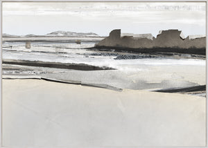 Decoupage Horizon I wall art featuring a monochromatic landscape with gray tones and abstract forms.