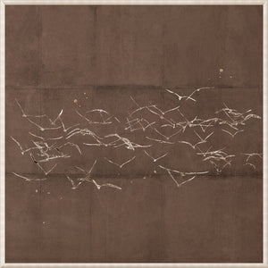 Fleeting Moment III wall art featuring abstract birds on a brown background