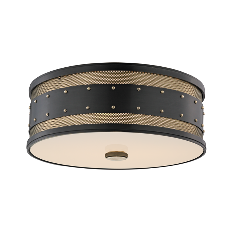 Gaines Flush Mount 16" in aged brass — a Hudson Valley flush mount for hallways, bedrooms, and entryways at Laurie Yapp Home.