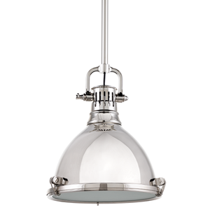 Pelham Pendant 10.5" in polished nickel shown from a second angle to highlight the shade shape and metal detail.