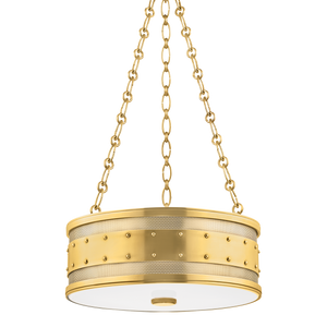 Gaines Pendant in Aged Brass — a Hudson Valley pendant for kitchens, entries, and dining rooms at Laurie Yapp Home.