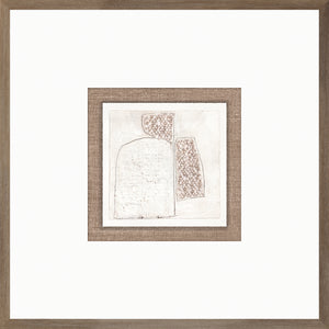 Encaustic Neutrals V wall art featuring abstract shapes in soft beige and white, framed in natural wood.