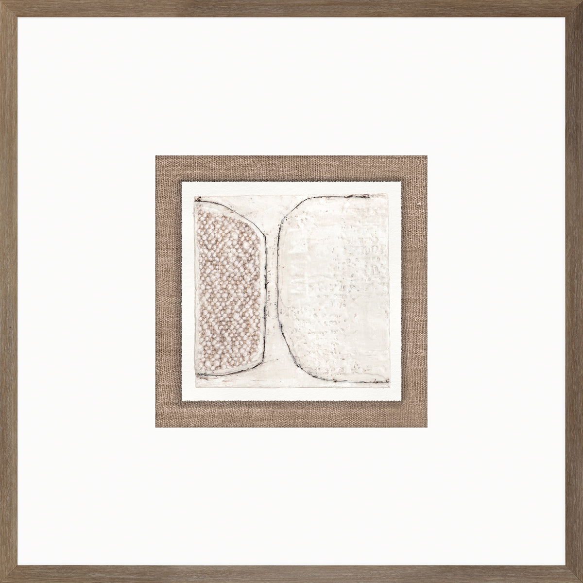Encaustic Neutrals VI wall art featuring abstract design in neutral tones, framed with a light wood frame.