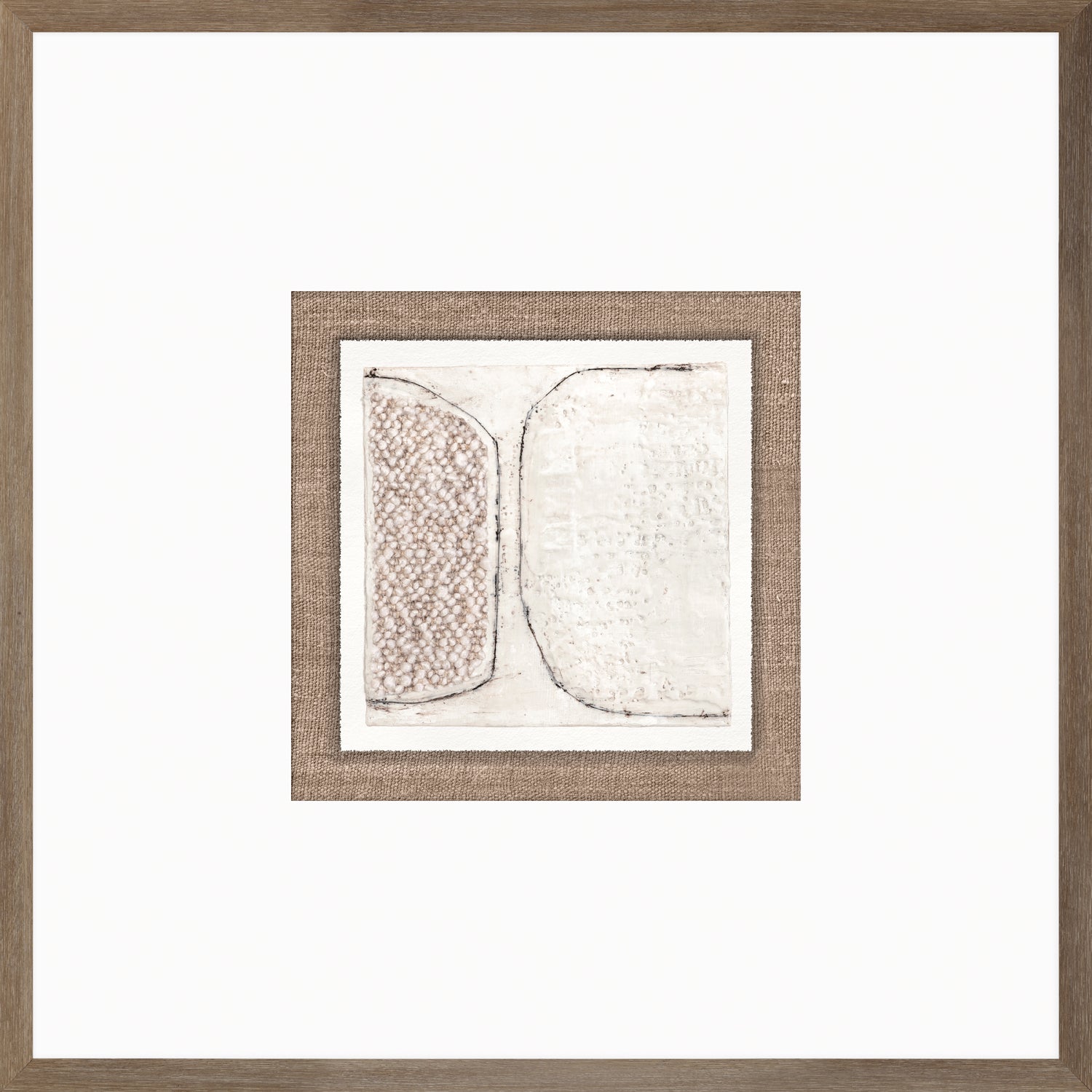 Encaustic Neutrals VI wall art featuring abstract design in neutral tones, framed with a light wood frame.