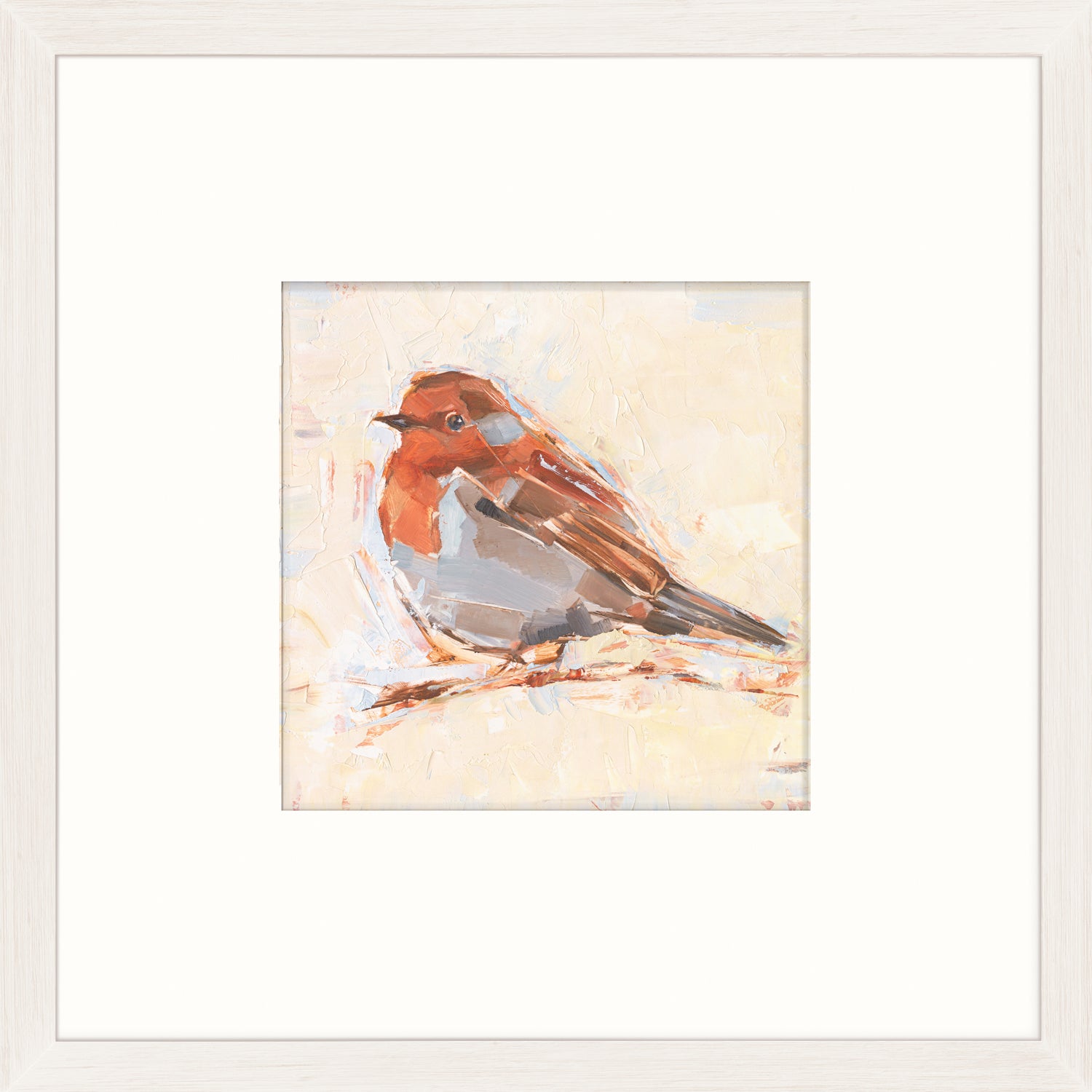 Bird Variety I wall art featuring a painted bird with a reddish-brown head and gray body on a light background.
