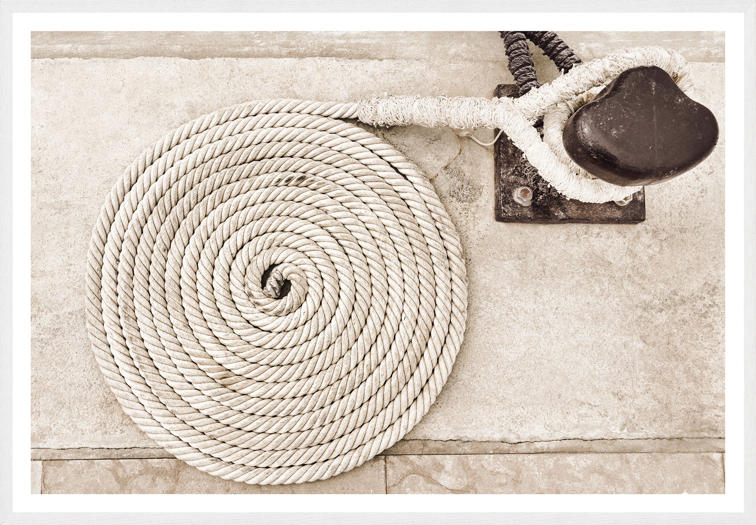 Sailing Details IV wall art featuring a coiled rope on a textured surface, neutral tones.