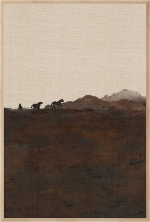 Chestnut Country V wall art featuring silhouetted horses against a textured brown landscape.