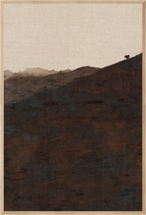 Chestnut Country VII wall art featuring a dark landscape with a cow silhouette on a hill.