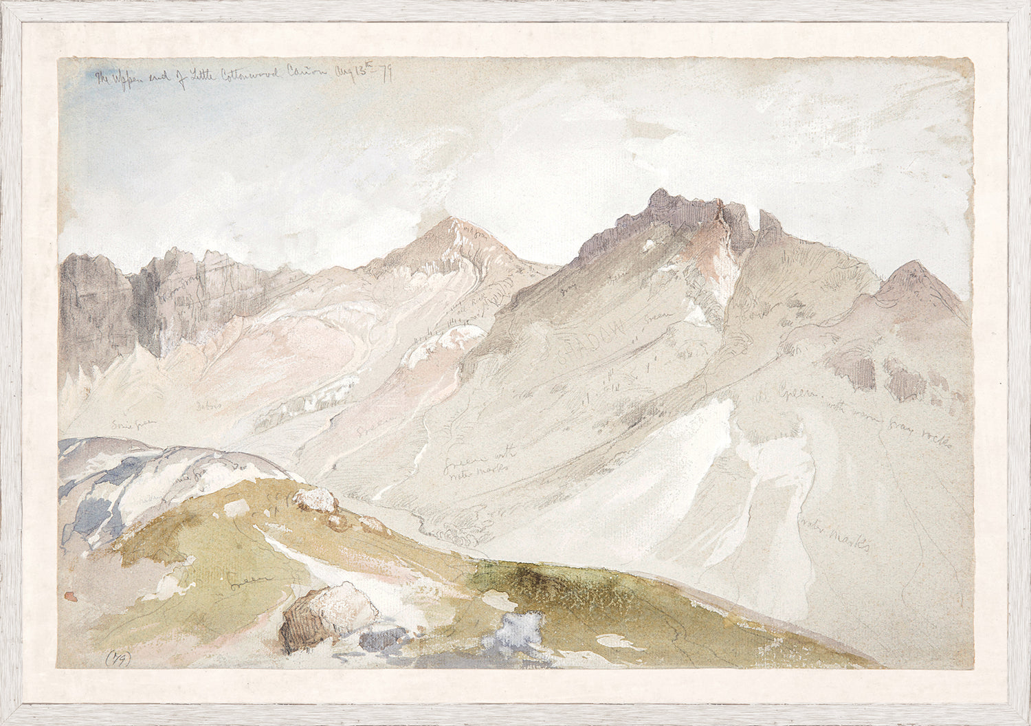 Moran – Cottonwood Canyon, Utah C. 1888 watercolor depicting mountain landscape with soft colors