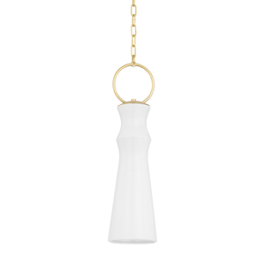 Borden Pendant in aged brass shown from a second angle to highlight the shade shape and metal detail.