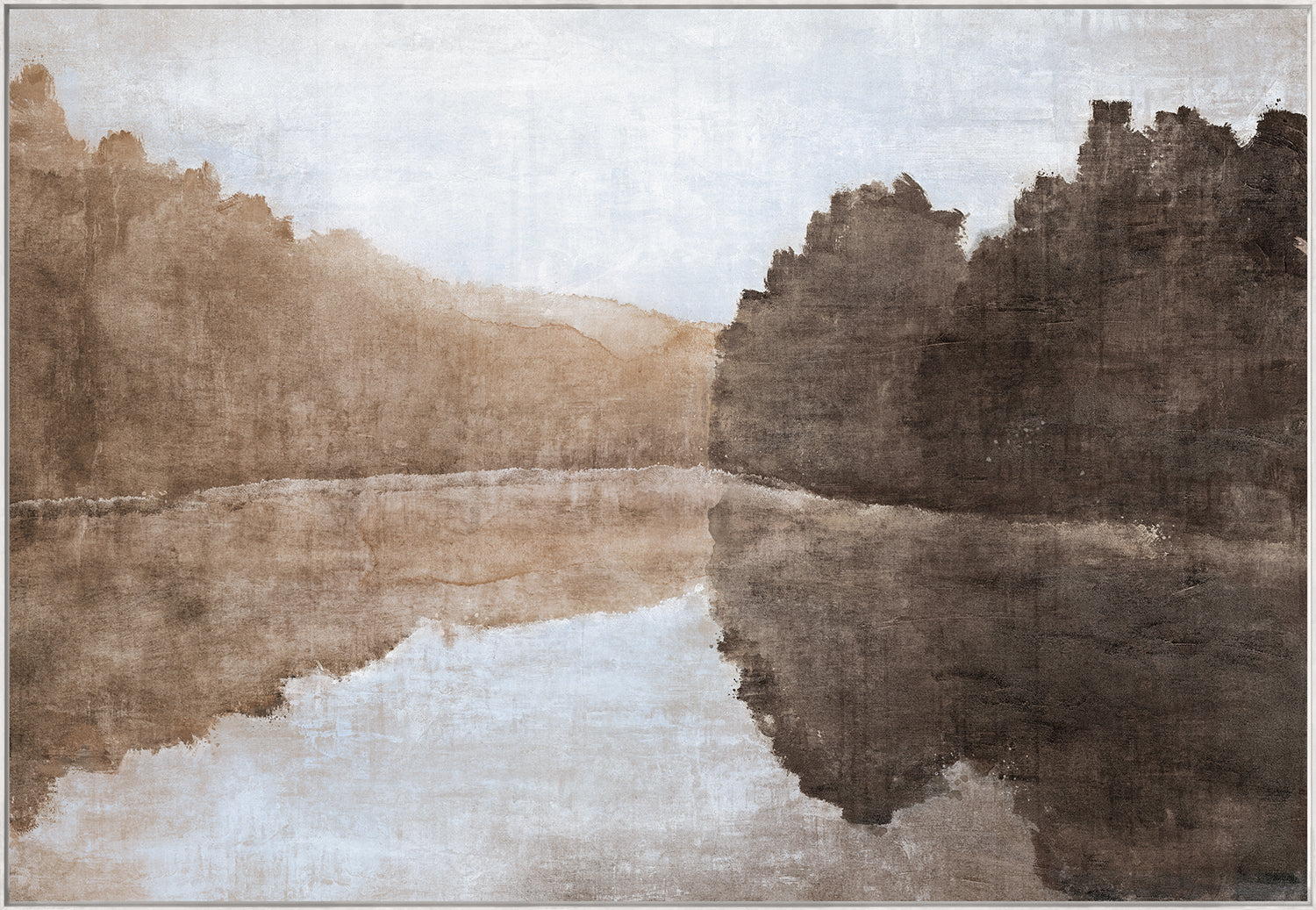 Misty Reflection I wall art featuring a serene landscape with brown and gray tones.