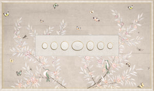 Grand Tour Intaglio – Spring Time Chinoiserie in Crème III, Form I framed art print, 14.75 × 24.75 in