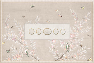Grand Tour Intaglio – Spring Time Chinoiserie in Crème III, Form III framed art print, 14.75 × 21.75 in