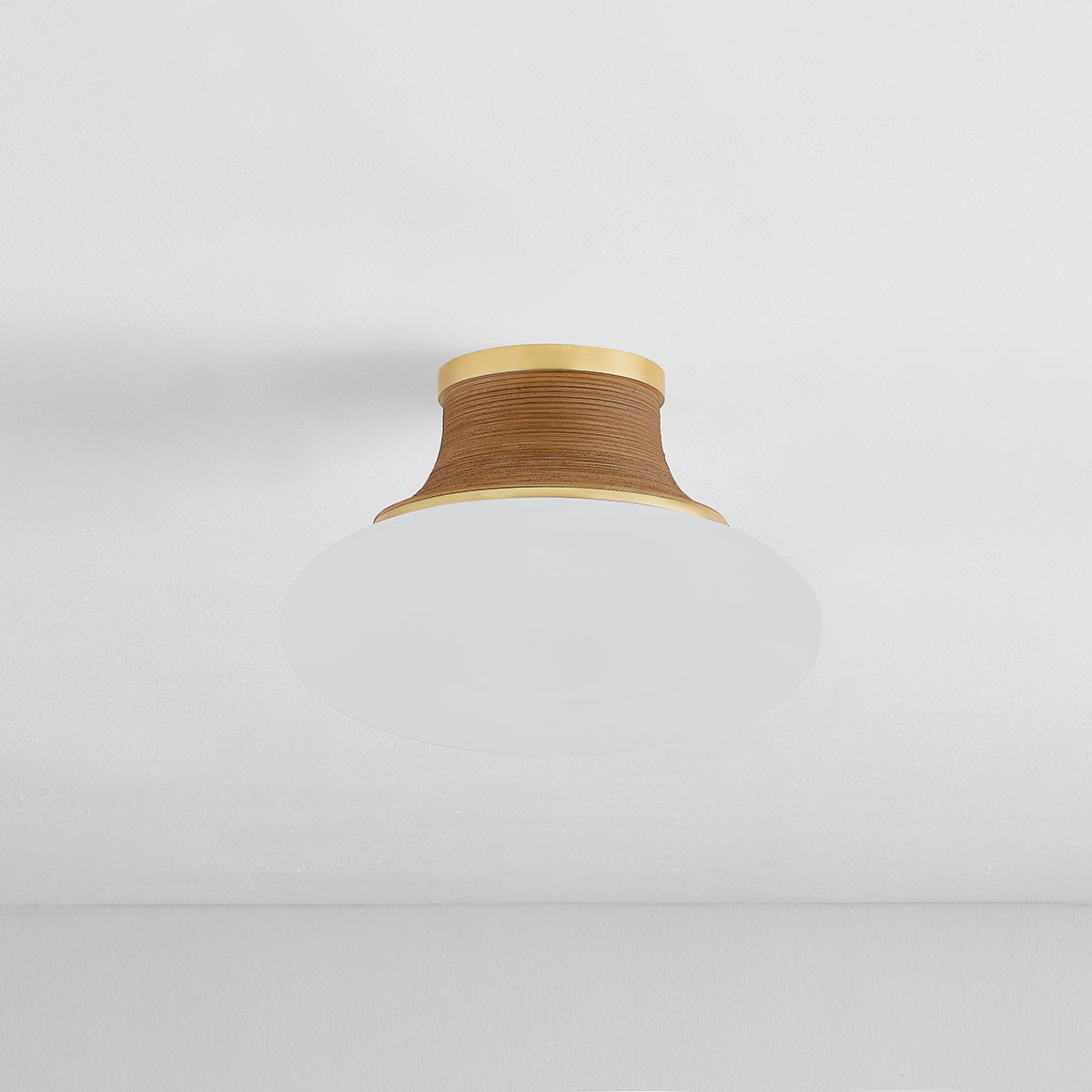 Pearl River Flush Mount 11" in aged brass shown from a second angle to highlight the shade profile and mounting canopy.