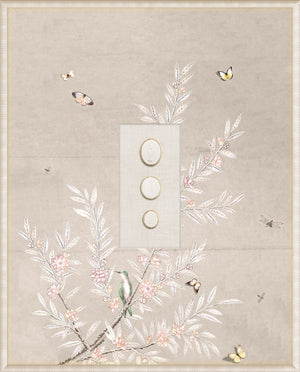 Grand Tour Intaglio – Spring Time Chinoiserie in Crème II, Form V framed art print, 16.75 × 20.75 in