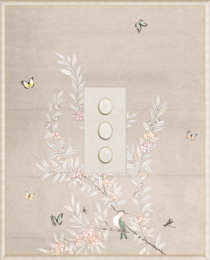Grand Tour Intaglio – Spring Time Chinoiserie in Crème I, Form VI framed art print, 16.75 × 20.75 in