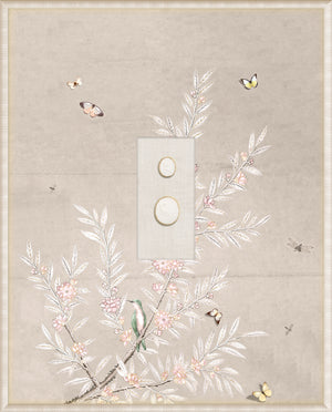 Grand Tour Intaglio – Spring Time Chinoiserie in Crème II, Form VII framed art print, 16.75 × 20.75 in