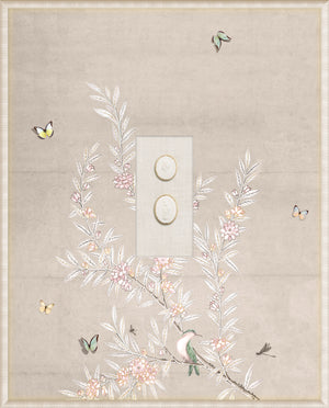 Grand Tour Intaglio – Spring Time Chinoiserie in Crème I, Form VIII framed art print, 16.75 × 20.75 in