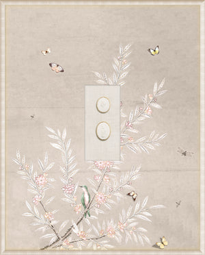 Grand Tour Intaglio – Spring Time Chinoiserie in Crème II, Form VIII framed art print, 16.75 × 20.75 in